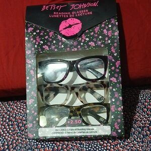 Betsey Johnson Black and Brown Reading Glasses Trio +250